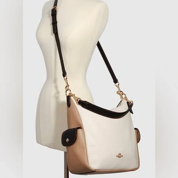 COACH Penny Shoulder Bag Chalk Multi Colorblock Refined Pebble Leather. - Picture 15 of 16